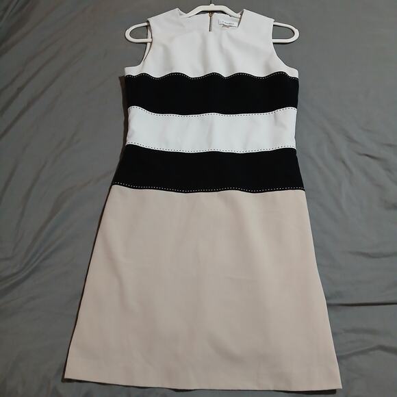 Calvin Klein sleeveless block stripe sheath dress SZ 6 Neutral Business Casual - Picture 1 of 8